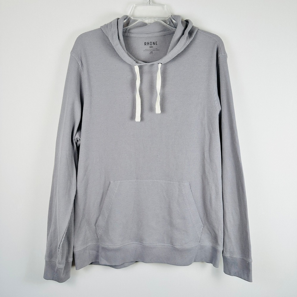 RHONE Men's Grey Waffle Knit Pullover Hoodie Mens L Casual Comfort‎ Athleisure